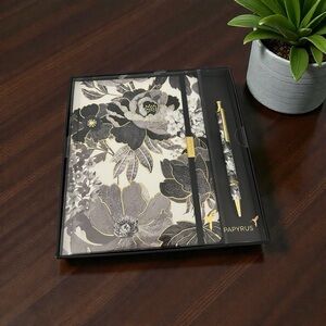 Papyrus Black Floral Journal and Pen set